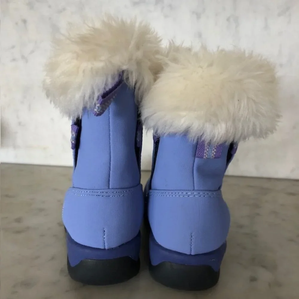 LANDS' END Little Girl Dual Hook & Loop Closure Faux Fur Lined Periwinkl…